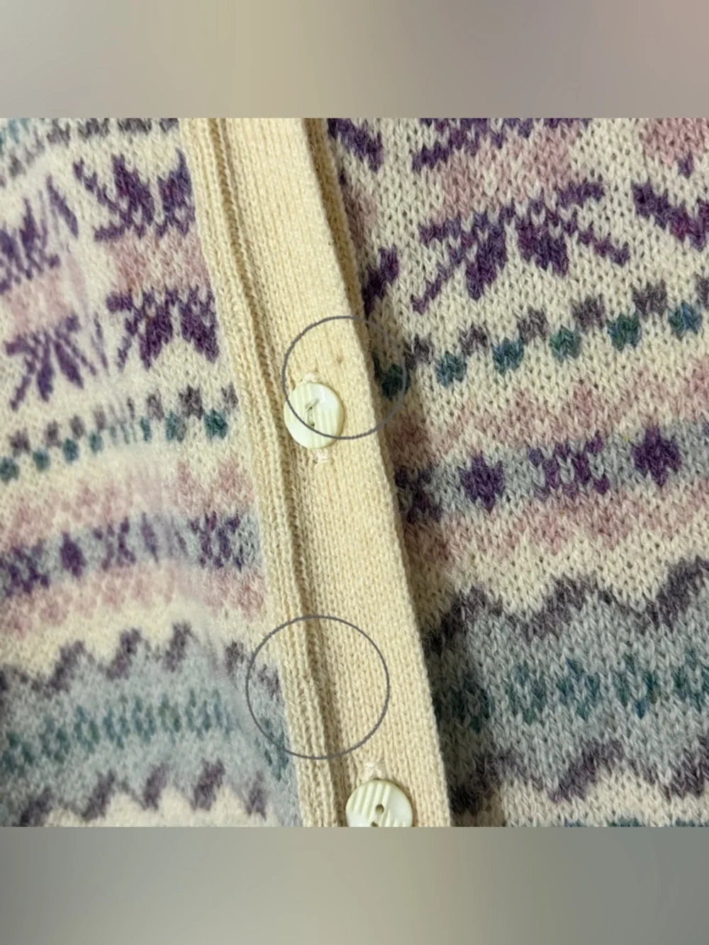 The Edinburgh Woollen Mill MEDIUM Cream Pastel Fair Isle Wool Cardigan Sweater - Picture 10 of 10